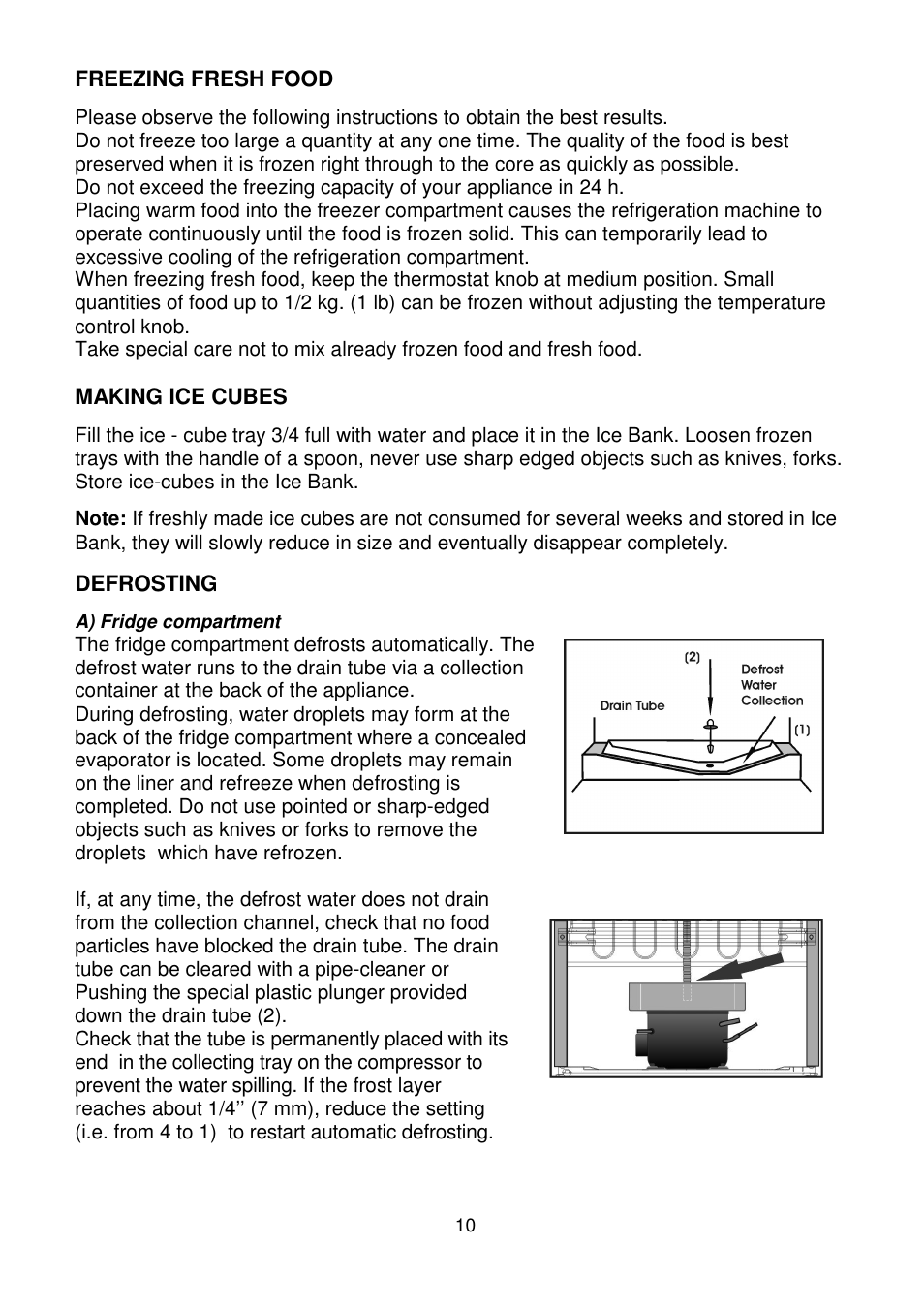 Freezing fresh food, Making ice cubes, Defrosting | Beko CDA660F User Manual | Page 10 / 16