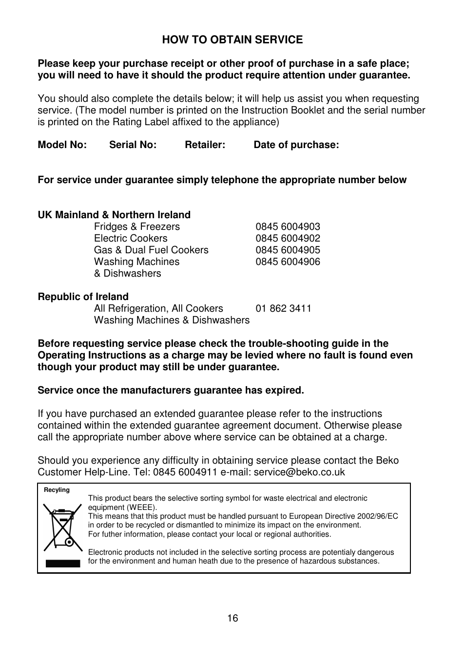 Beko CDA660F User Manual | Page 16 / 16