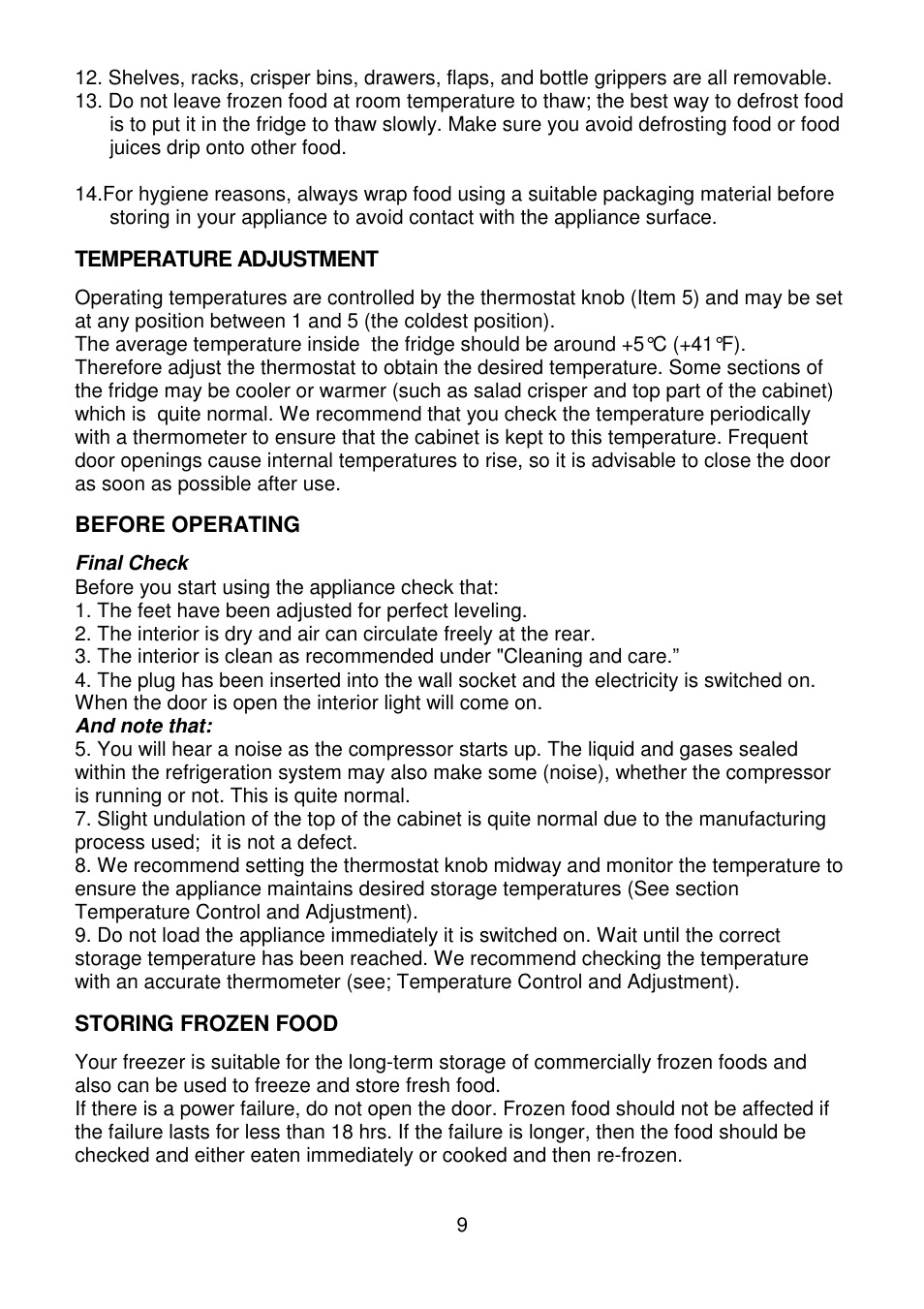 Temperature adjustment, Before operating, Storing frozen food | Beko CDA660F User Manual | Page 9 / 16