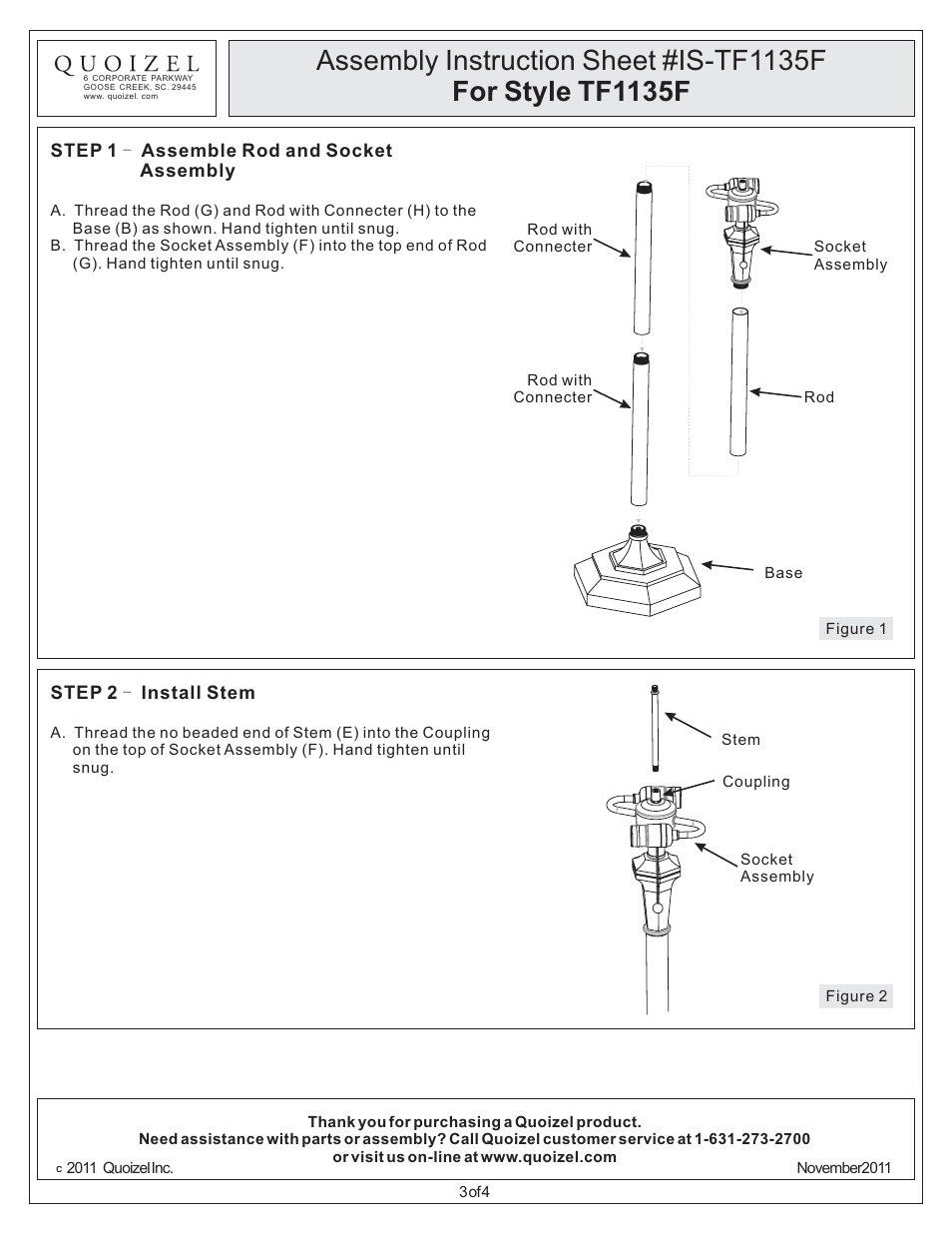 Quoizel TF1135F Arden User Manual | Page 3 / 4