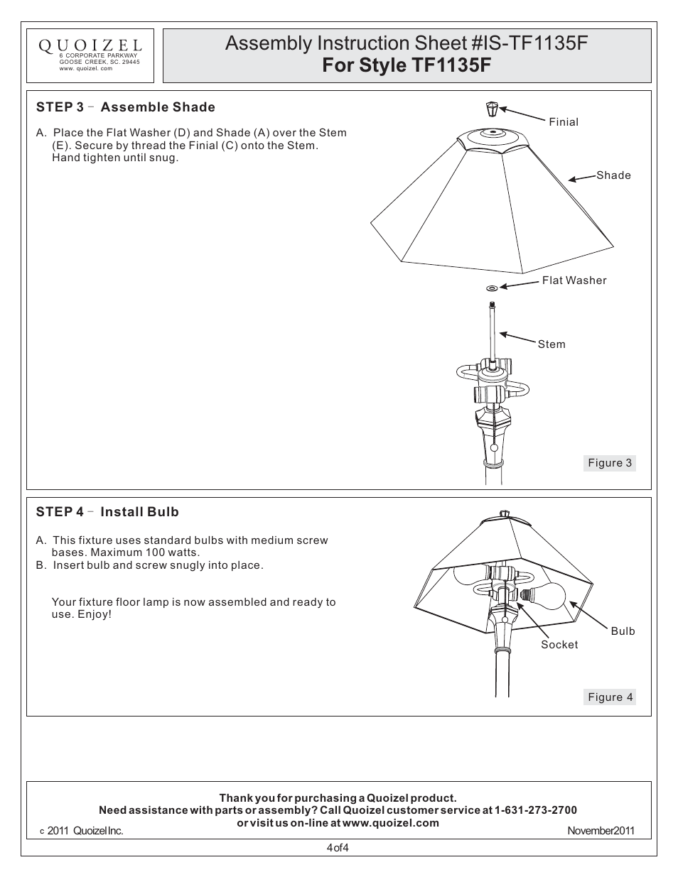 Quoizel TF1135F Arden User Manual | Page 4 / 4