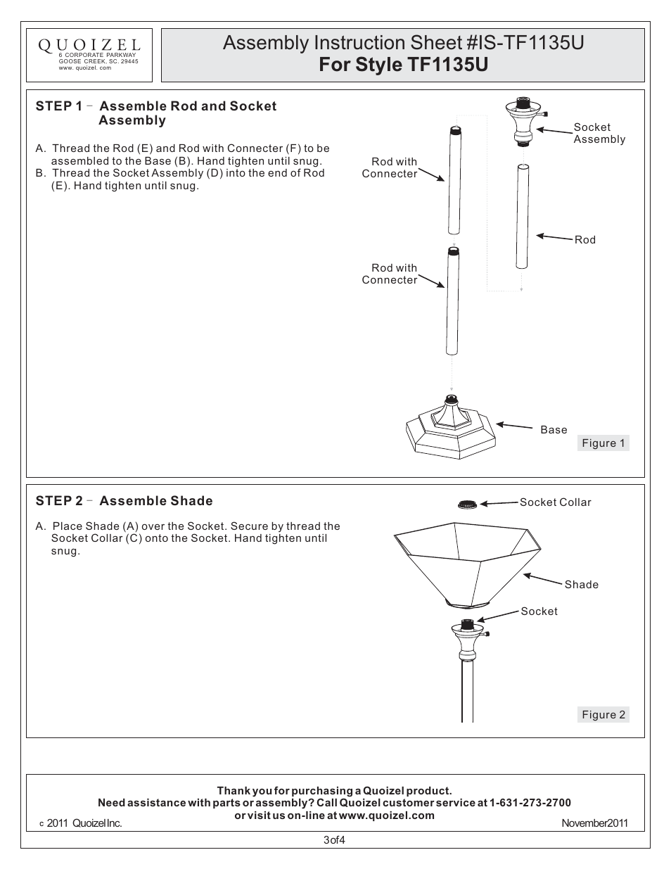 Quoizel TF1135U Arden User Manual | Page 3 / 4