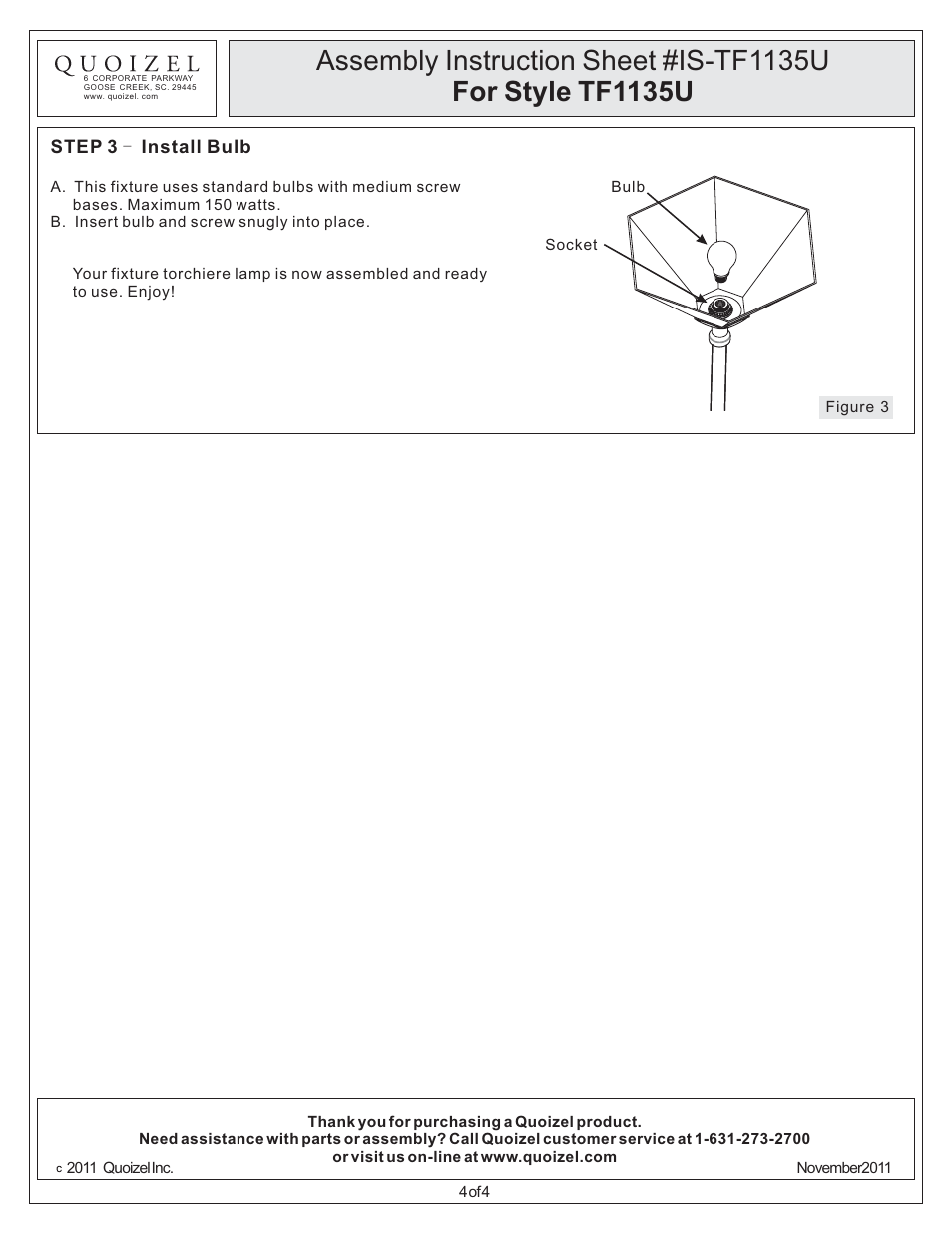 Quoizel TF1135U Arden User Manual | Page 4 / 4