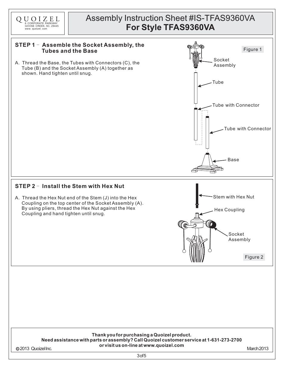 Quoizel TFAS9360VA Asheville User Manual | Page 3 / 5