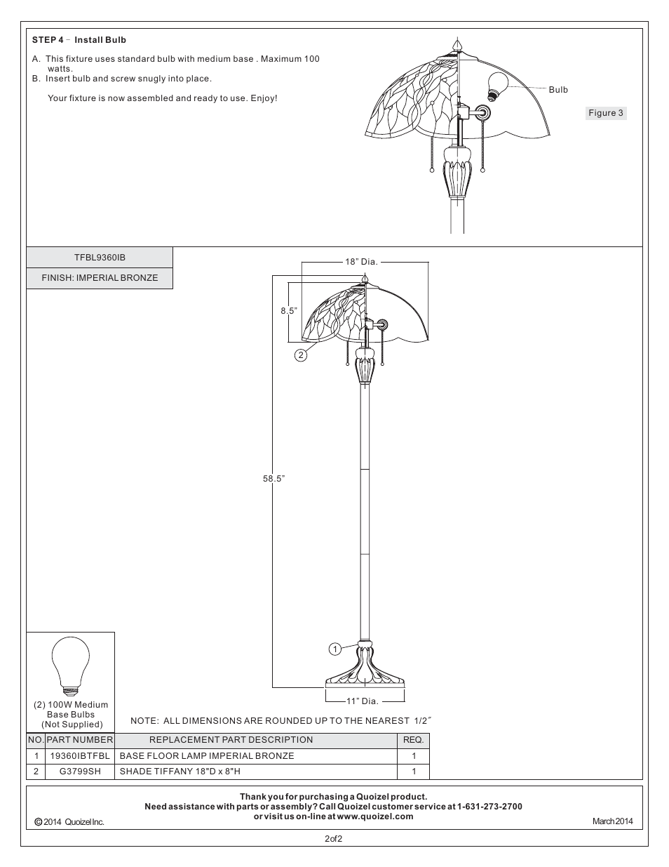 Quoizel TFBL9360IB Belle User Manual | Page 2 / 2