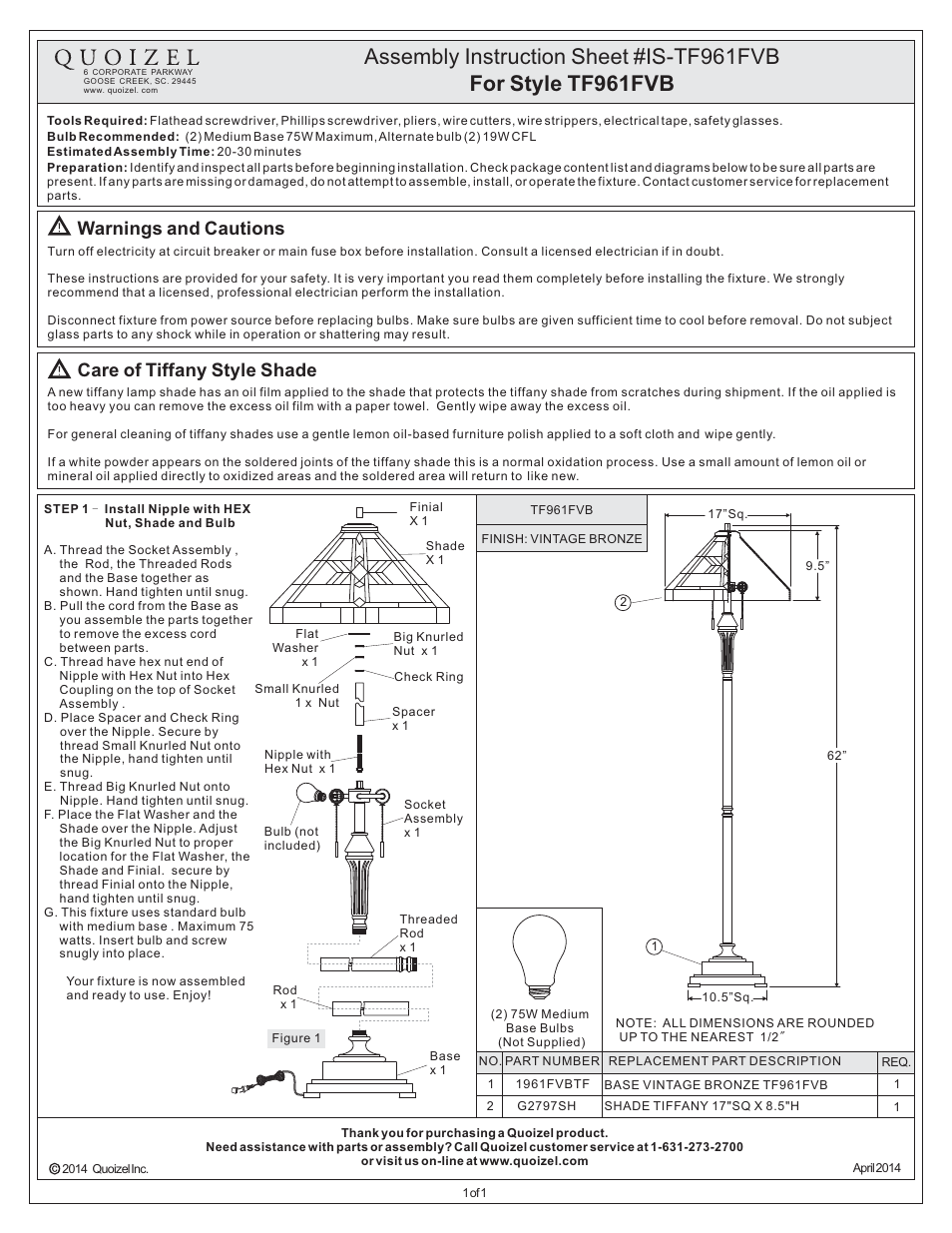 Quoizel TF961FVB Finton User Manual | 1 page