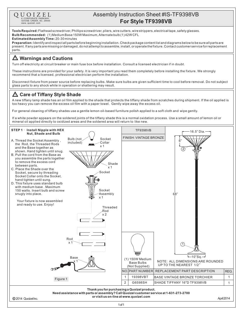 Quoizel TF9398VB Gotham User Manual | 1 page