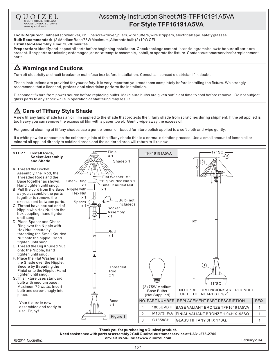 Quoizel TFF16191A5VA Inglenook User Manual | 1 page