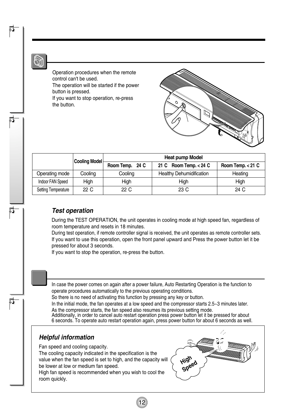 Forced operation auto restart, Helpful information, Test operation | Beko LG-BKE 4600 D User Manual | Page 12 / 15