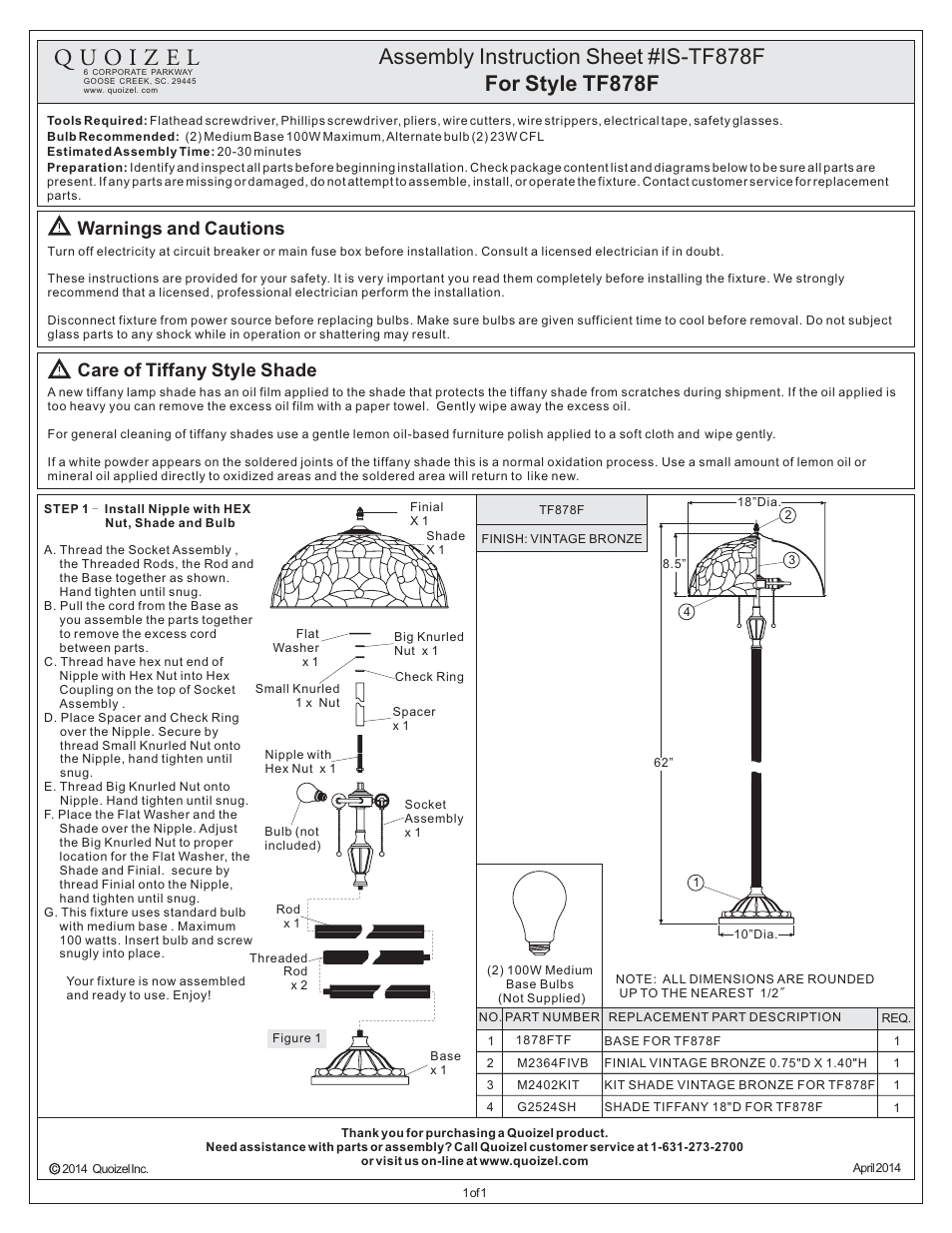 Quoizel TF878F Kami User Manual | 1 page