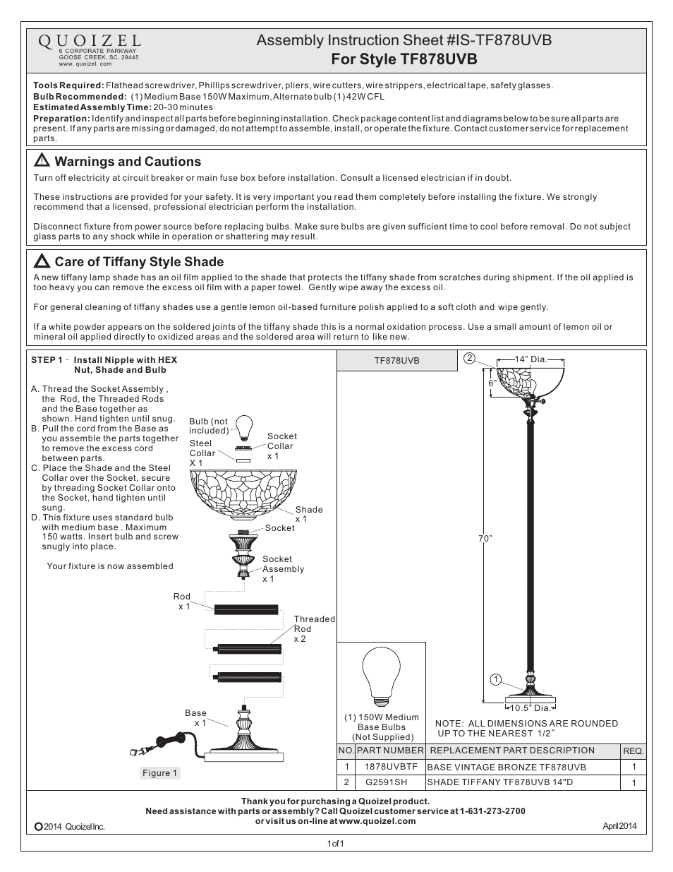 Quoizel TF878UVB Kami User Manual | 1 page