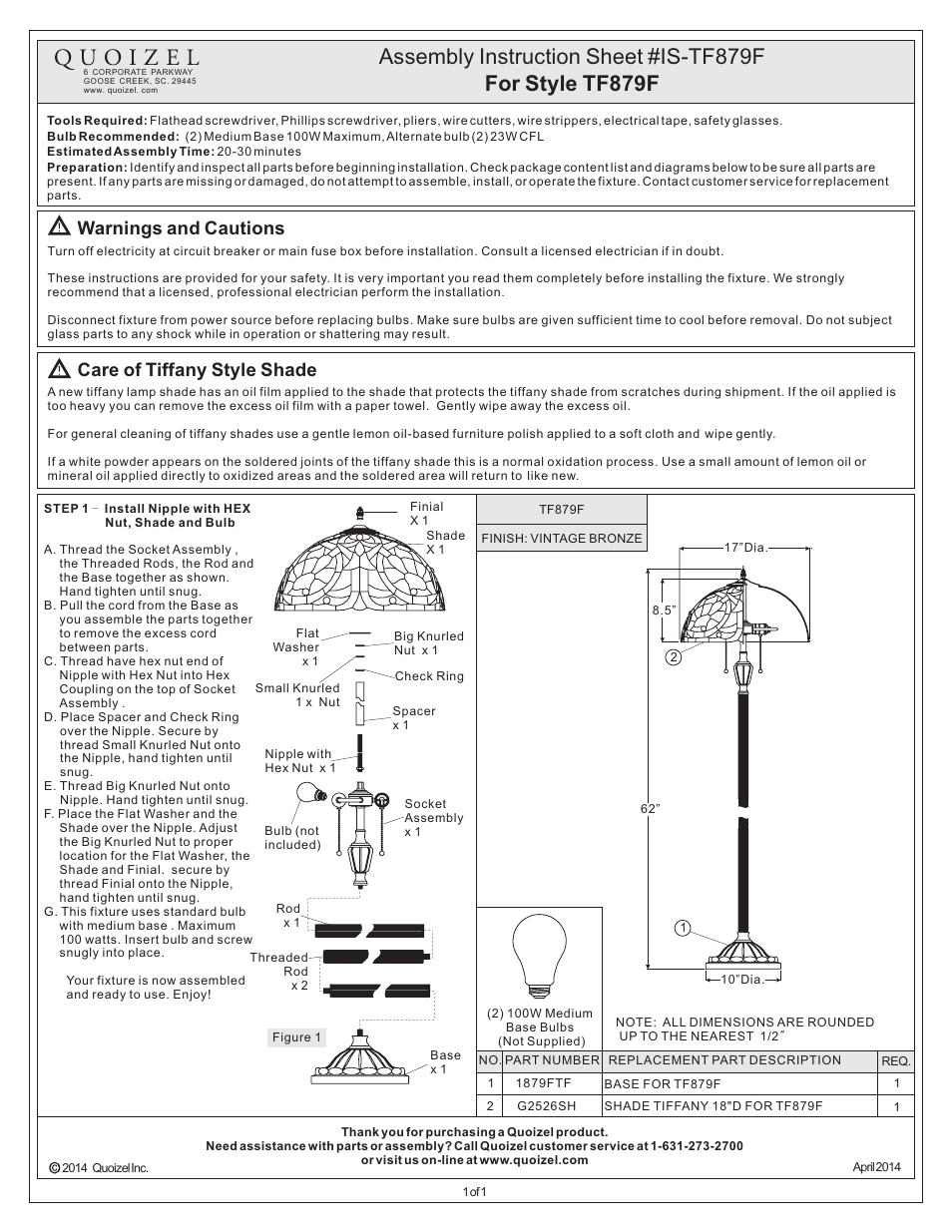 Quoizel TF879F Larissa User Manual | 1 page