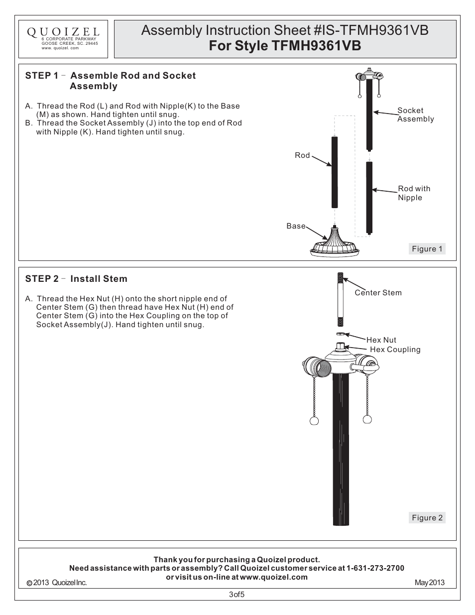 Quoizel TFMH9361VB Mariah User Manual | Page 3 / 5