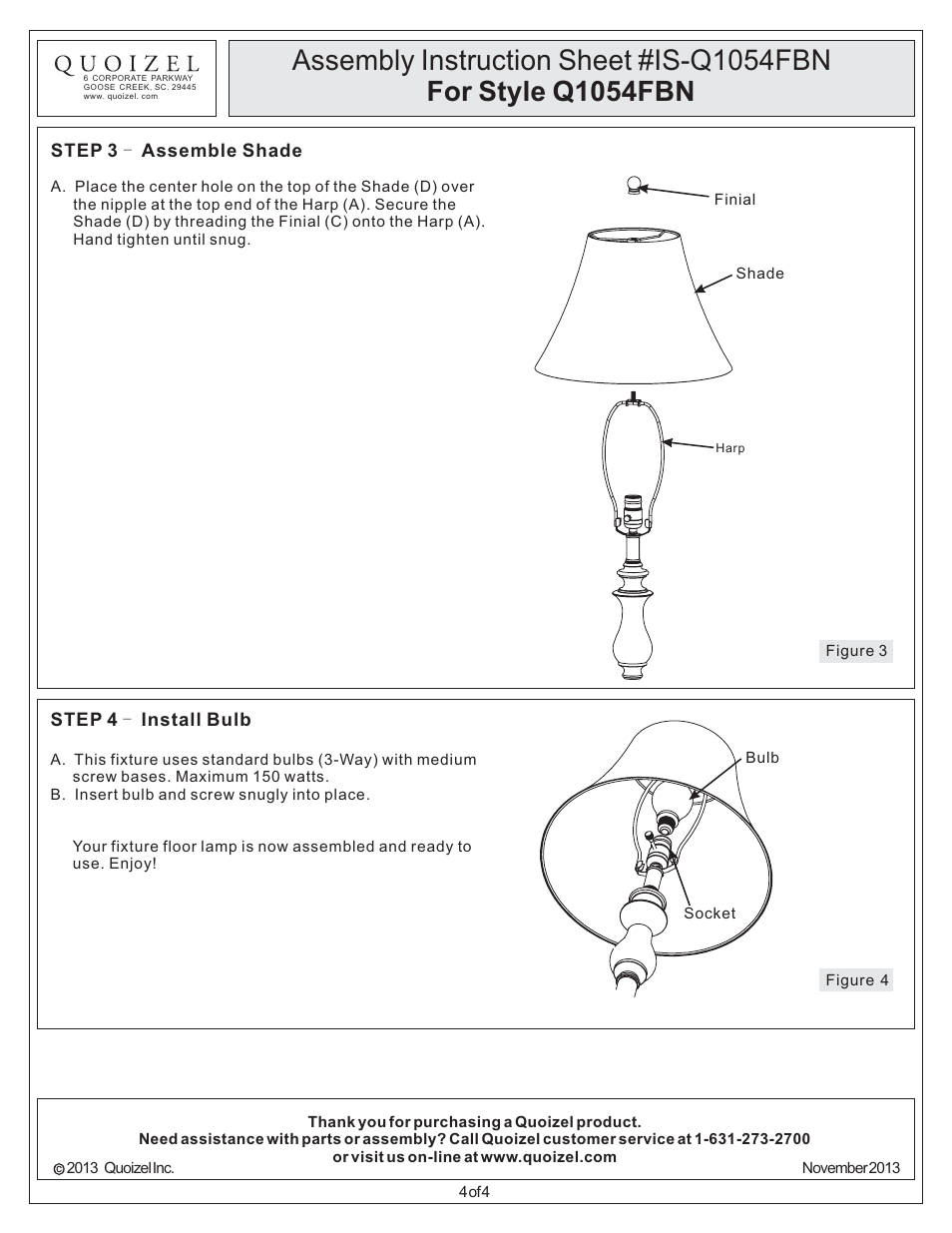 Quoizel Q1054FBN Quoizel Portable Lamp User Manual | Page 4 / 4