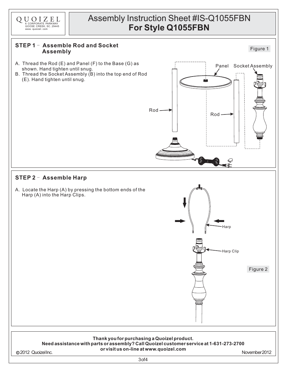 Quoizel Q1055FBN Quoizel Portable Lamp User Manual | Page 3 / 4