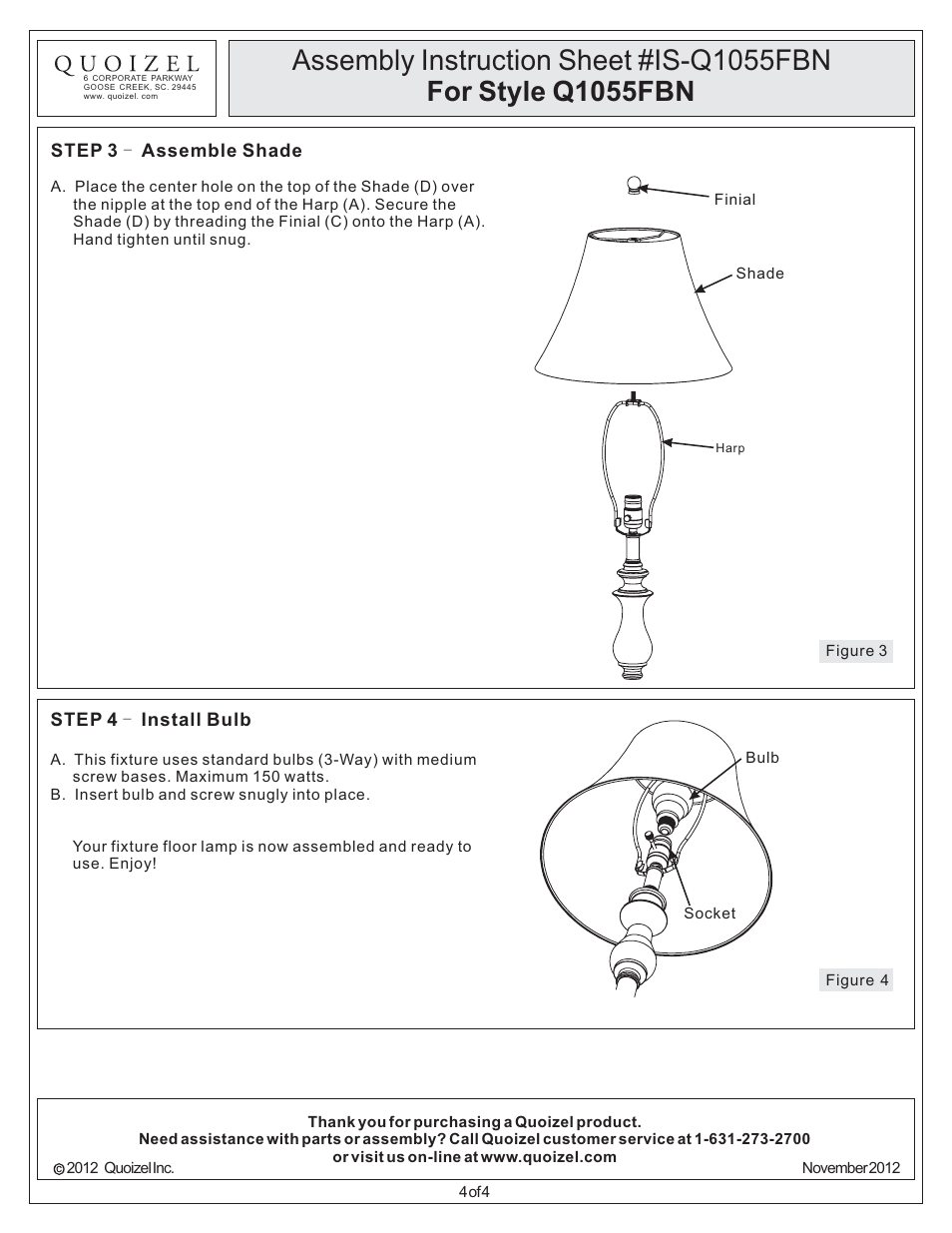 Quoizel Q1055FBN Quoizel Portable Lamp User Manual | Page 4 / 4