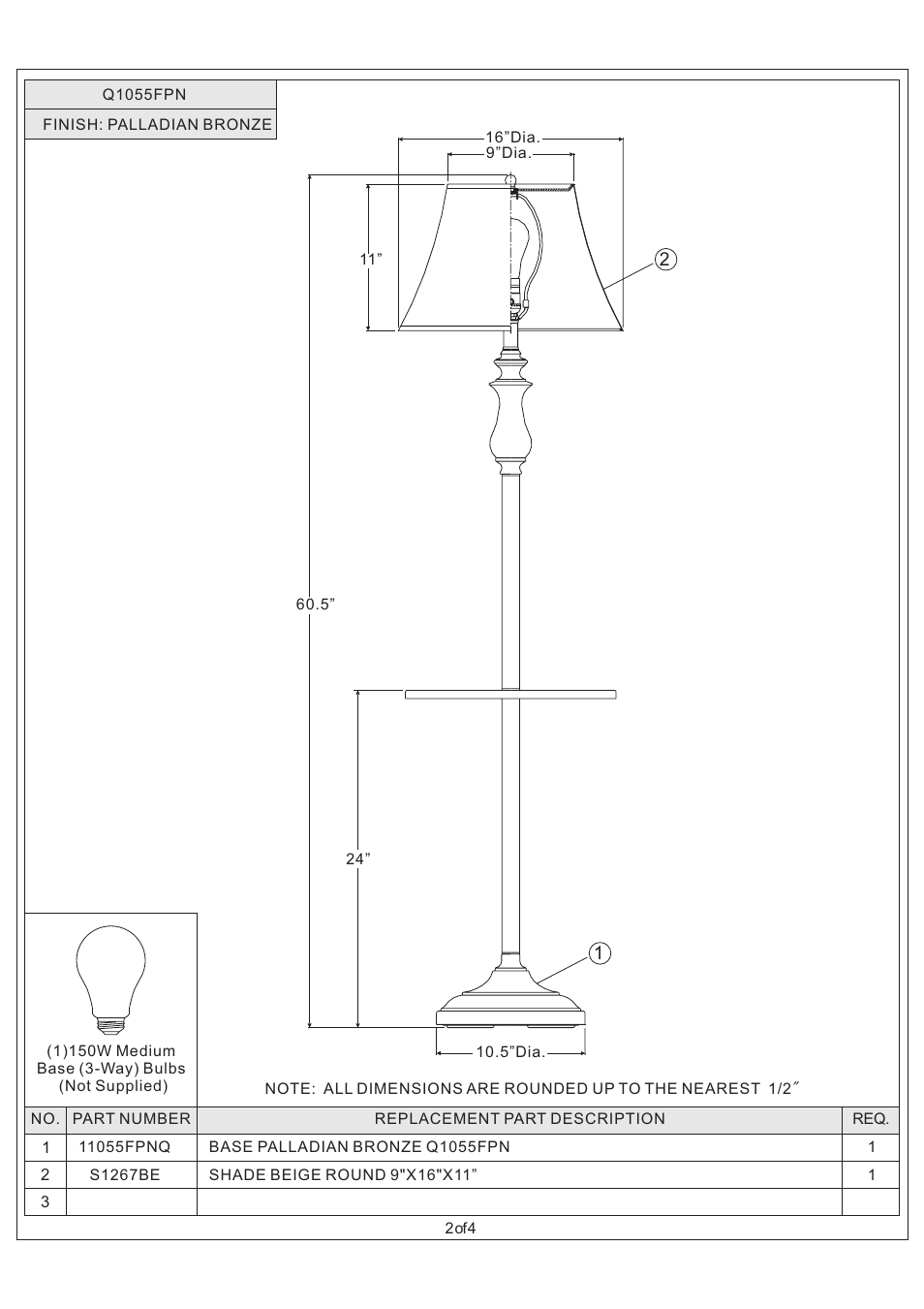 Quoizel Q1055FPN Quoizel Portable Lamp User Manual | Page 2 / 4