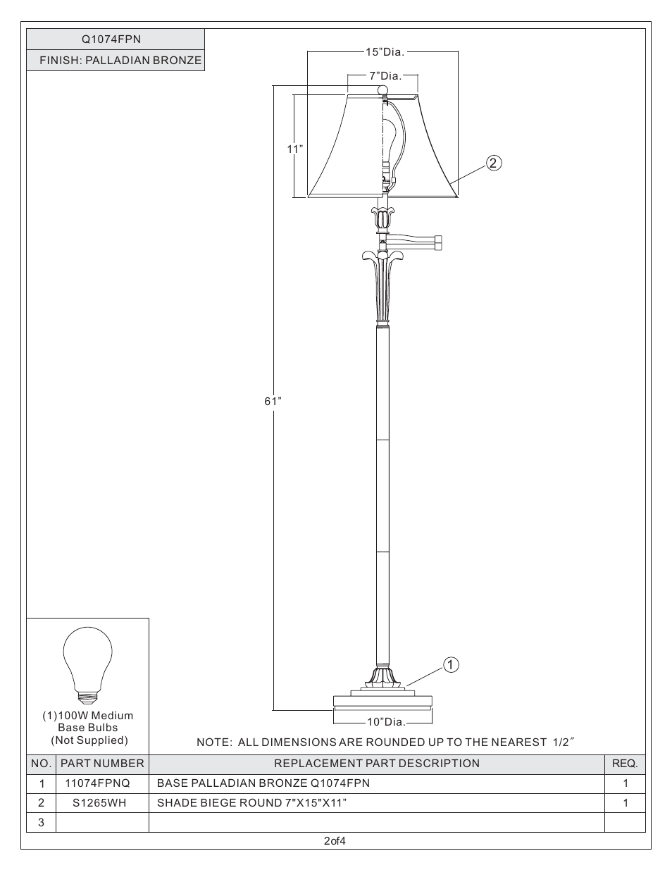 Quoizel Q1074FPN Quoizel Portable Lamp User Manual | Page 2 / 4