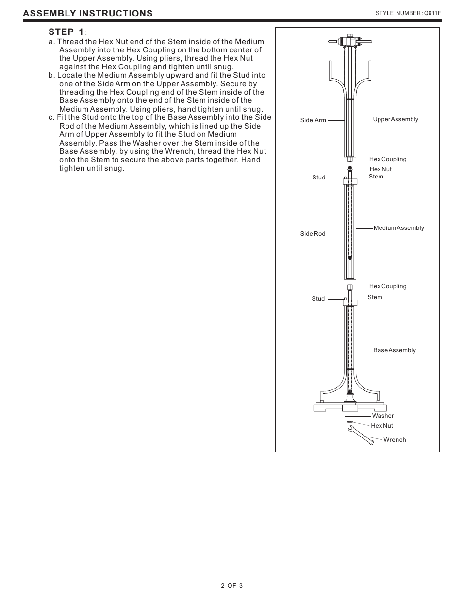 Step 1, Assembly instructions | Quoizel Q611F Quoizel Portable Lamp User Manual | Page 2 / 3