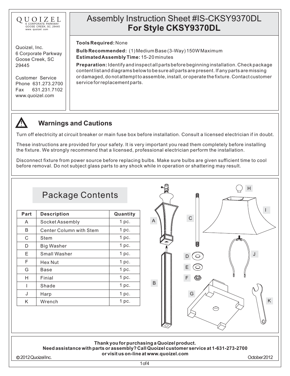 Quoizel CKSY9370DL Stanley User Manual | 4 pages