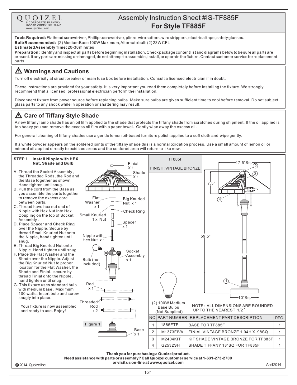 Quoizel TF885F Stephen User Manual | 1 page