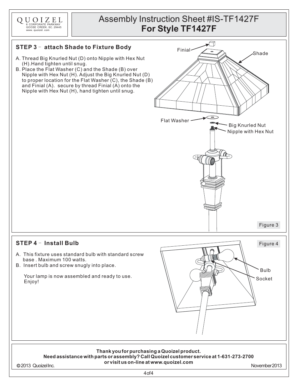 Quoizel TF1427F Tiffany User Manual | Page 4 / 4