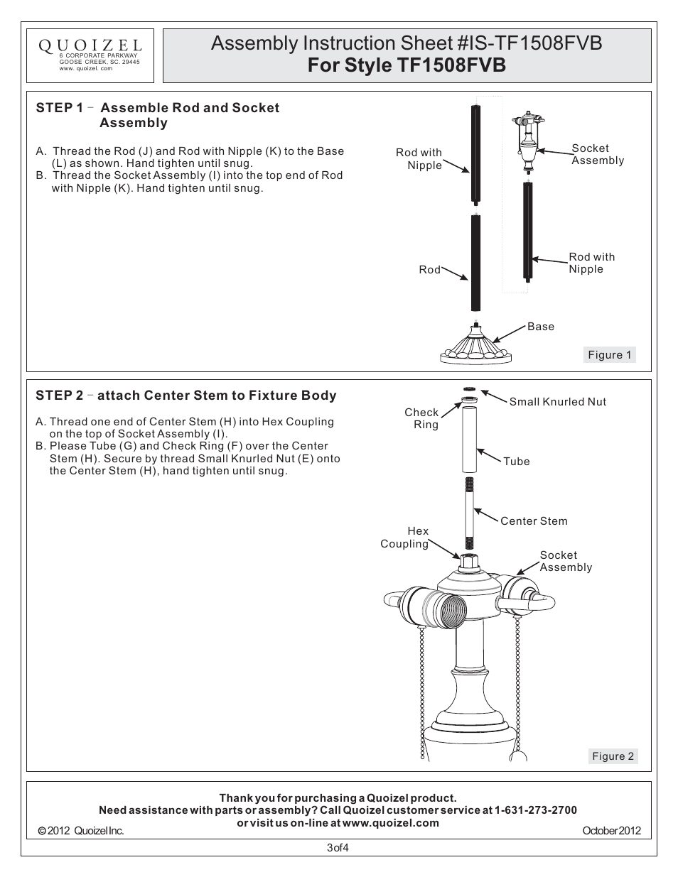 Quoizel TF1508FVB Tiffany User Manual | Page 3 / 4