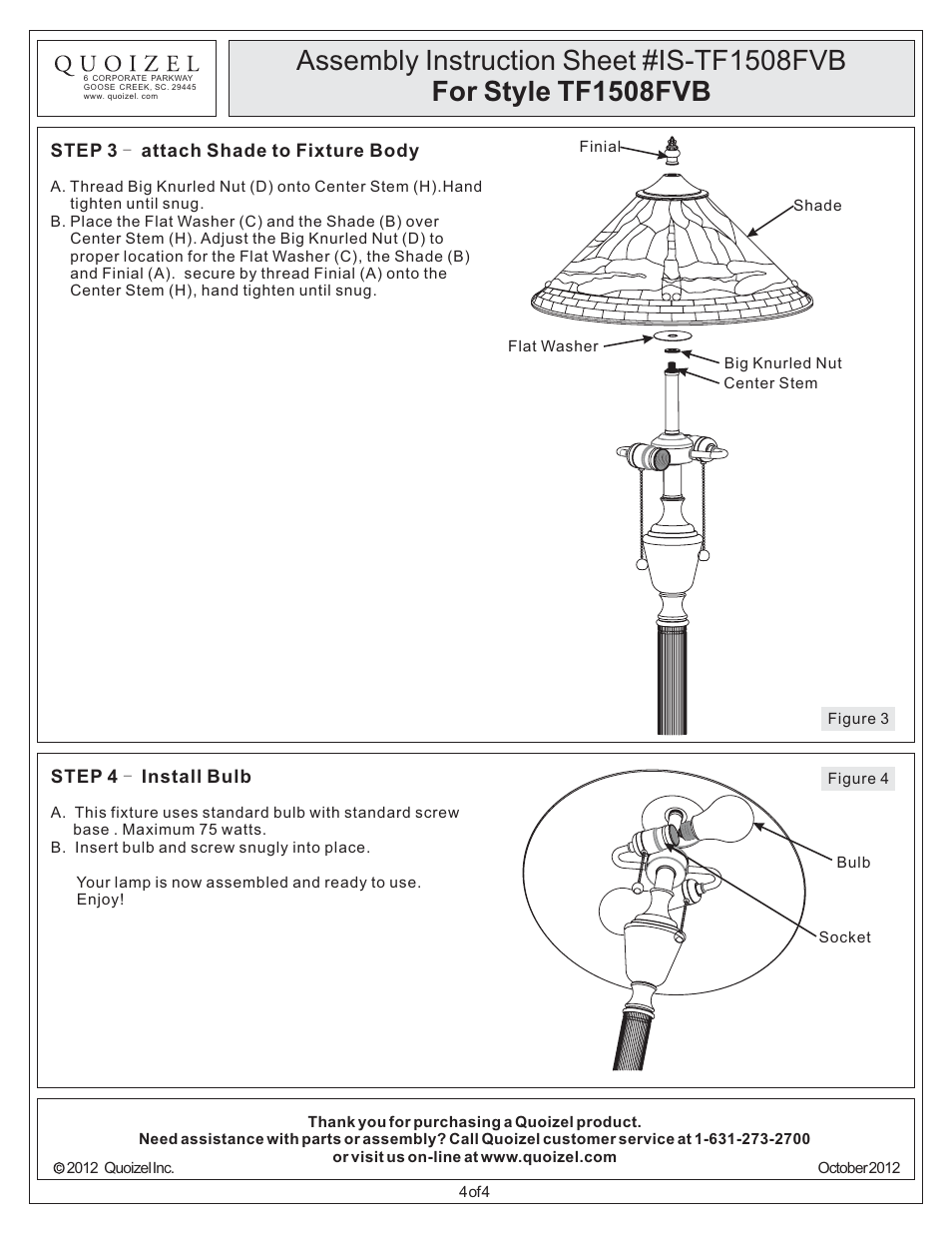 Quoizel TF1508FVB Tiffany User Manual | Page 4 / 4