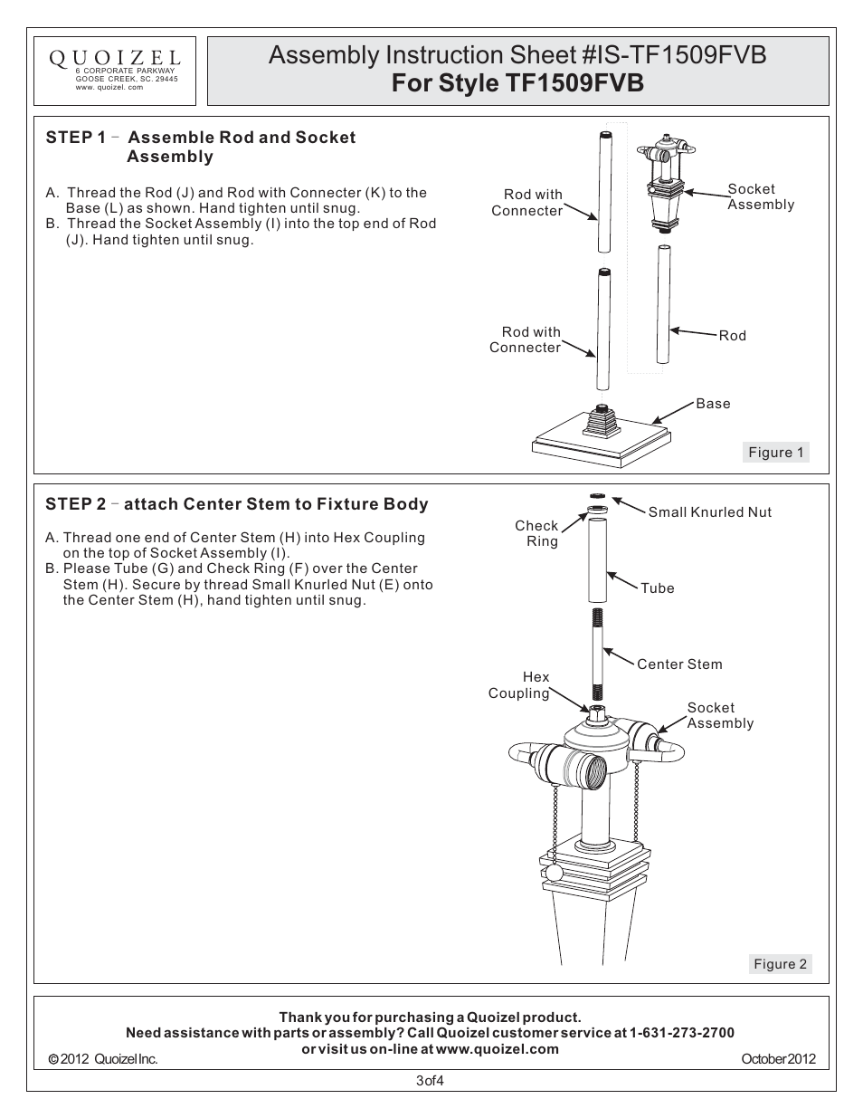 Quoizel TF1509FVB Tiffany User Manual | Page 3 / 4