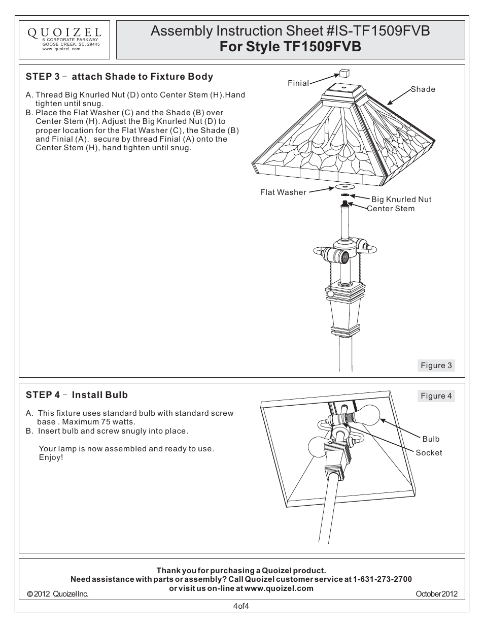 Quoizel TF1509FVB Tiffany User Manual | Page 4 / 4