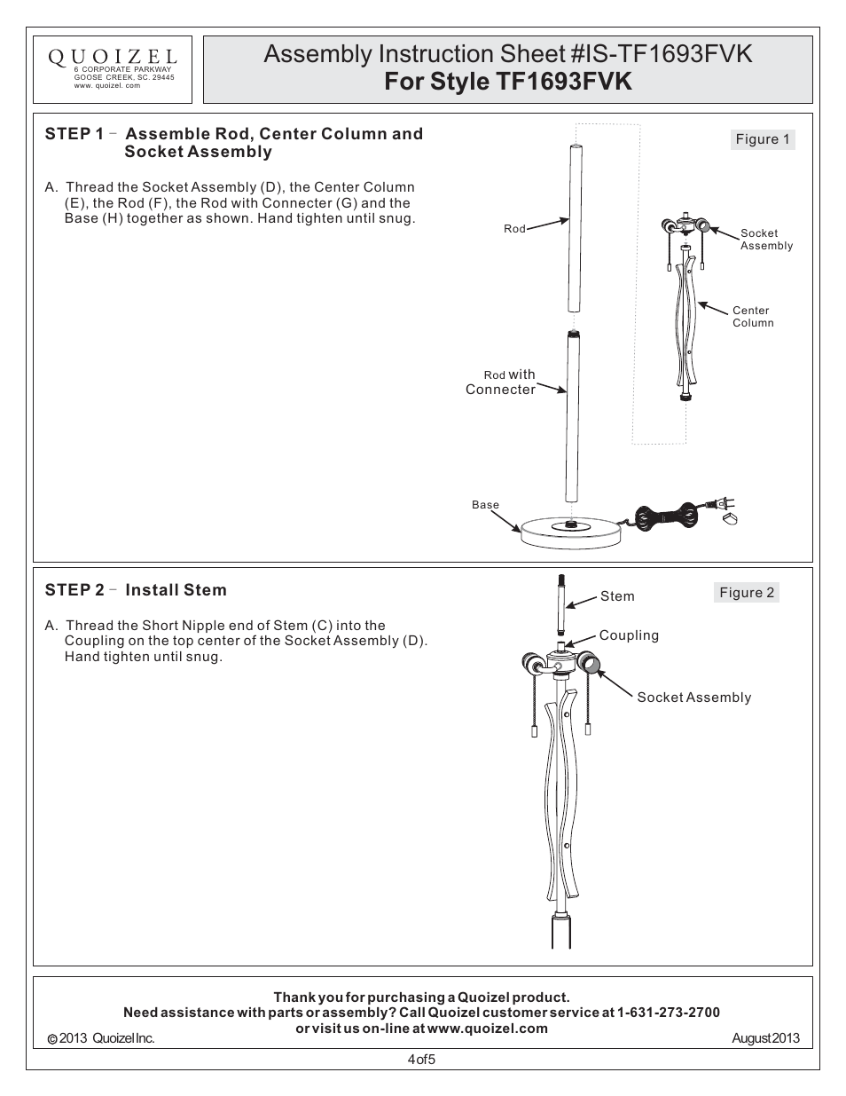 Quoizel TF1693FVK Tiffany User Manual | Page 4 / 5