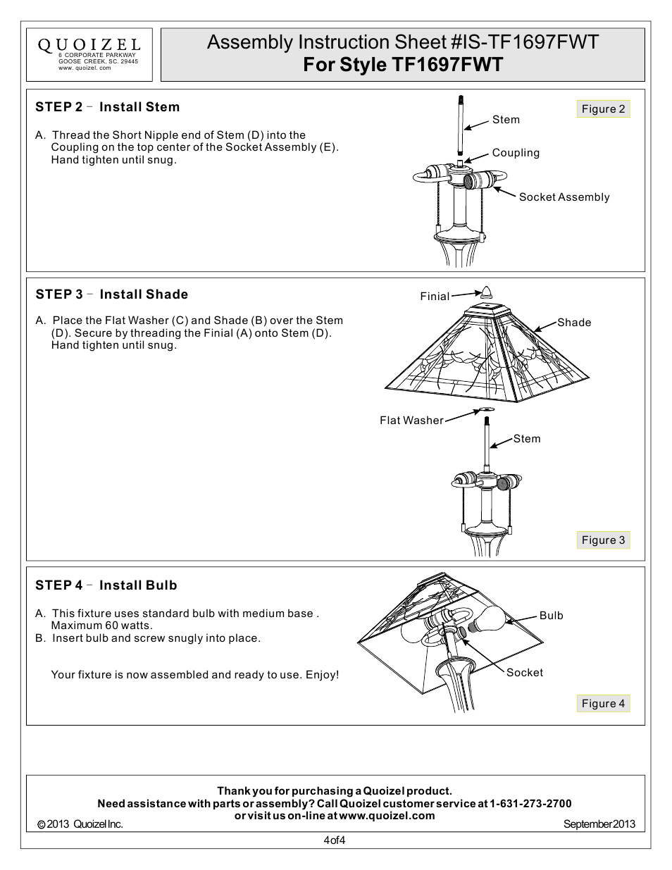 Quoizel TF1697FWT Tiffany User Manual | Page 4 / 4