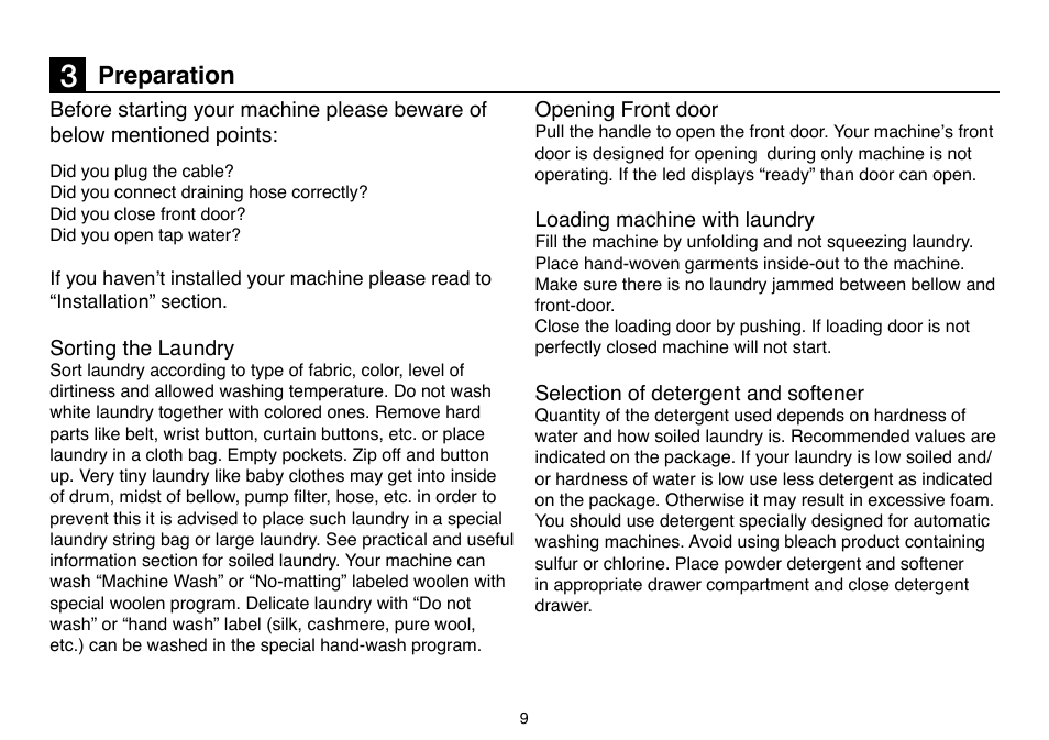 Preparation | Beko D 6102 B User Manual | Page 9 / 24