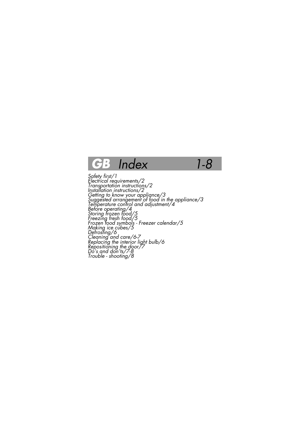 Gb index 1-8 | Beko BK 8182 User Manual | Page 2 / 18