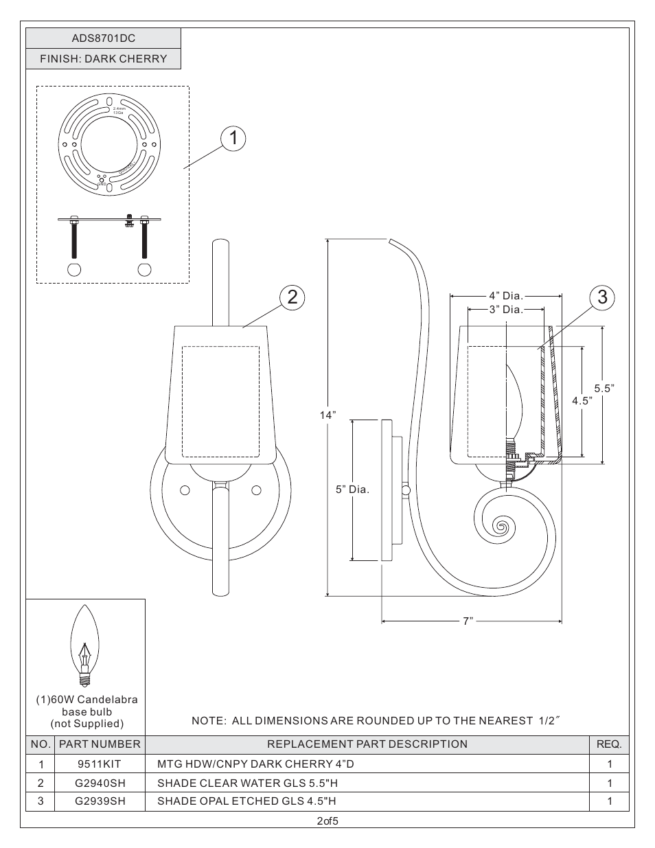 Quoizel ADS8701DC Adonis User Manual | Page 2 / 5