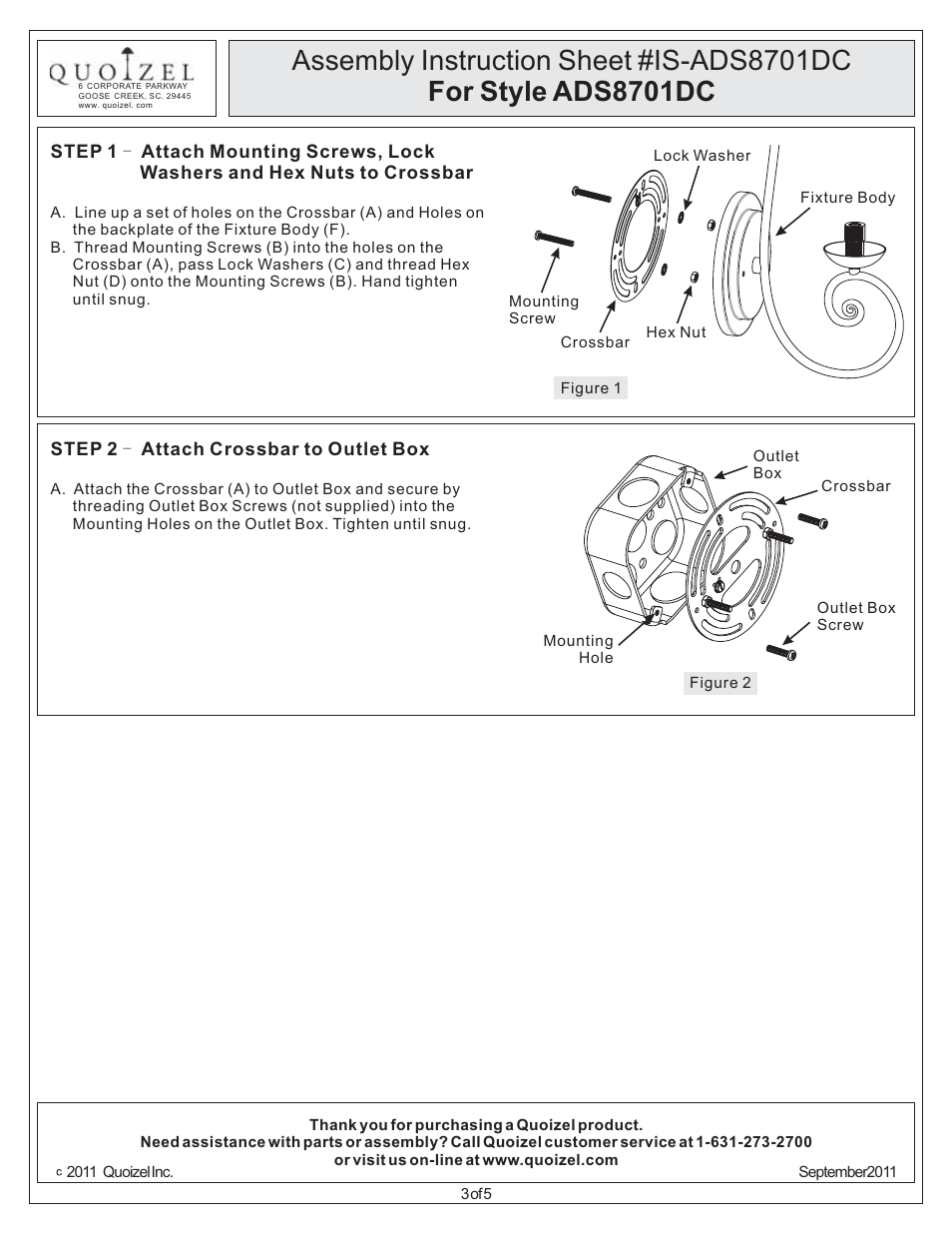 Quoizel ADS8701DC Adonis User Manual | Page 3 / 5