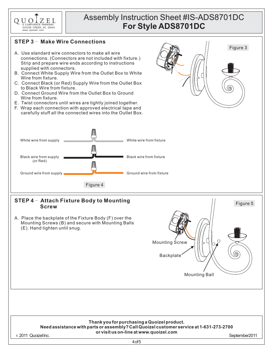 Quoizel ADS8701DC Adonis User Manual | Page 4 / 5