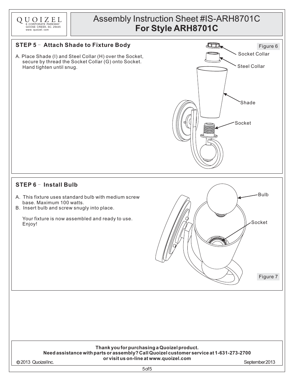 Quoizel ARH8701C Aldrich User Manual | Page 5 / 5