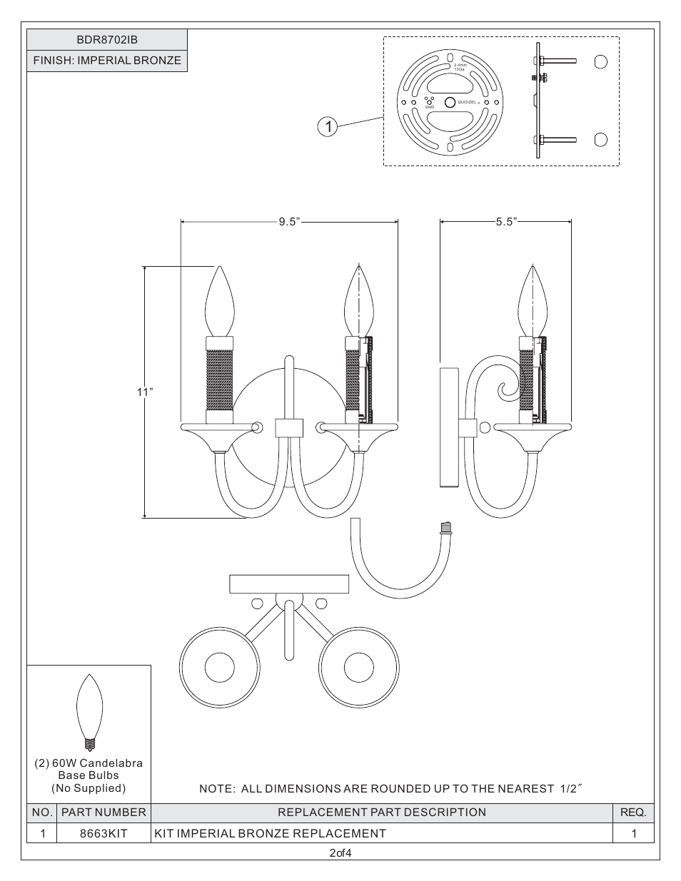 Quoizel BDR8702IB Bandelier User Manual | Page 2 / 4