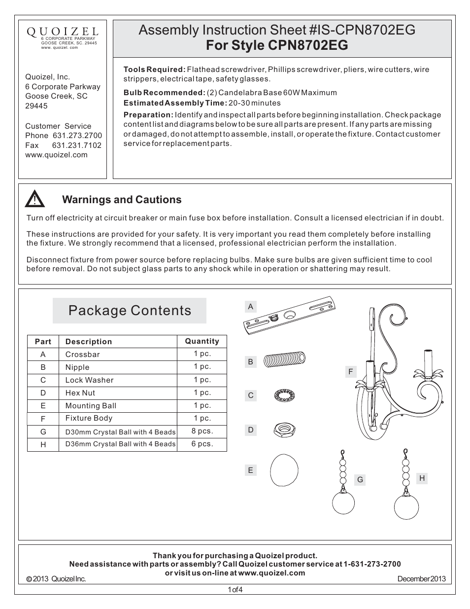 Quoizel CPN8702EG Capulin User Manual | 4 pages