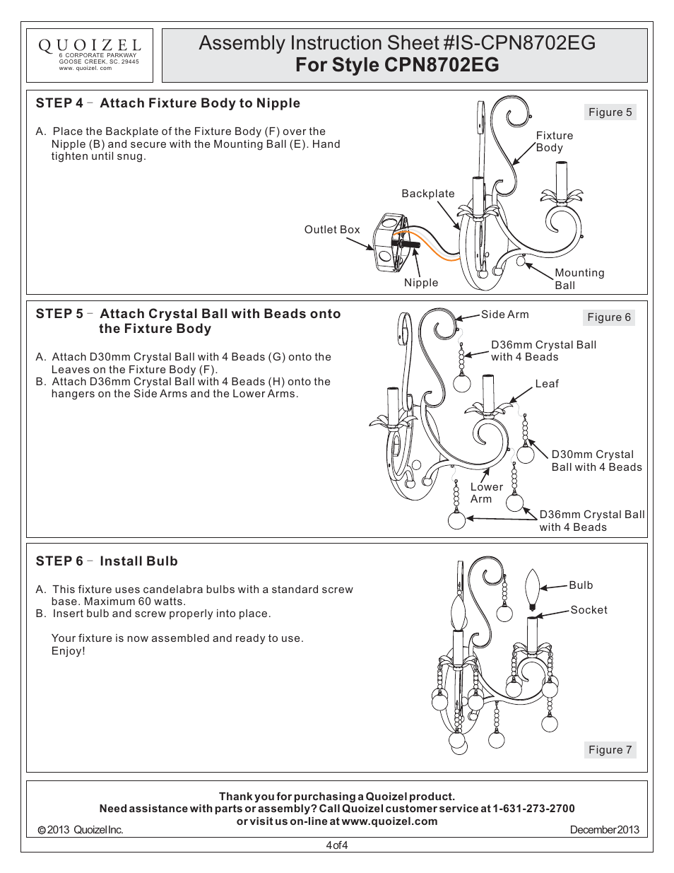 Quoizel CPN8702EG Capulin User Manual | Page 4 / 4