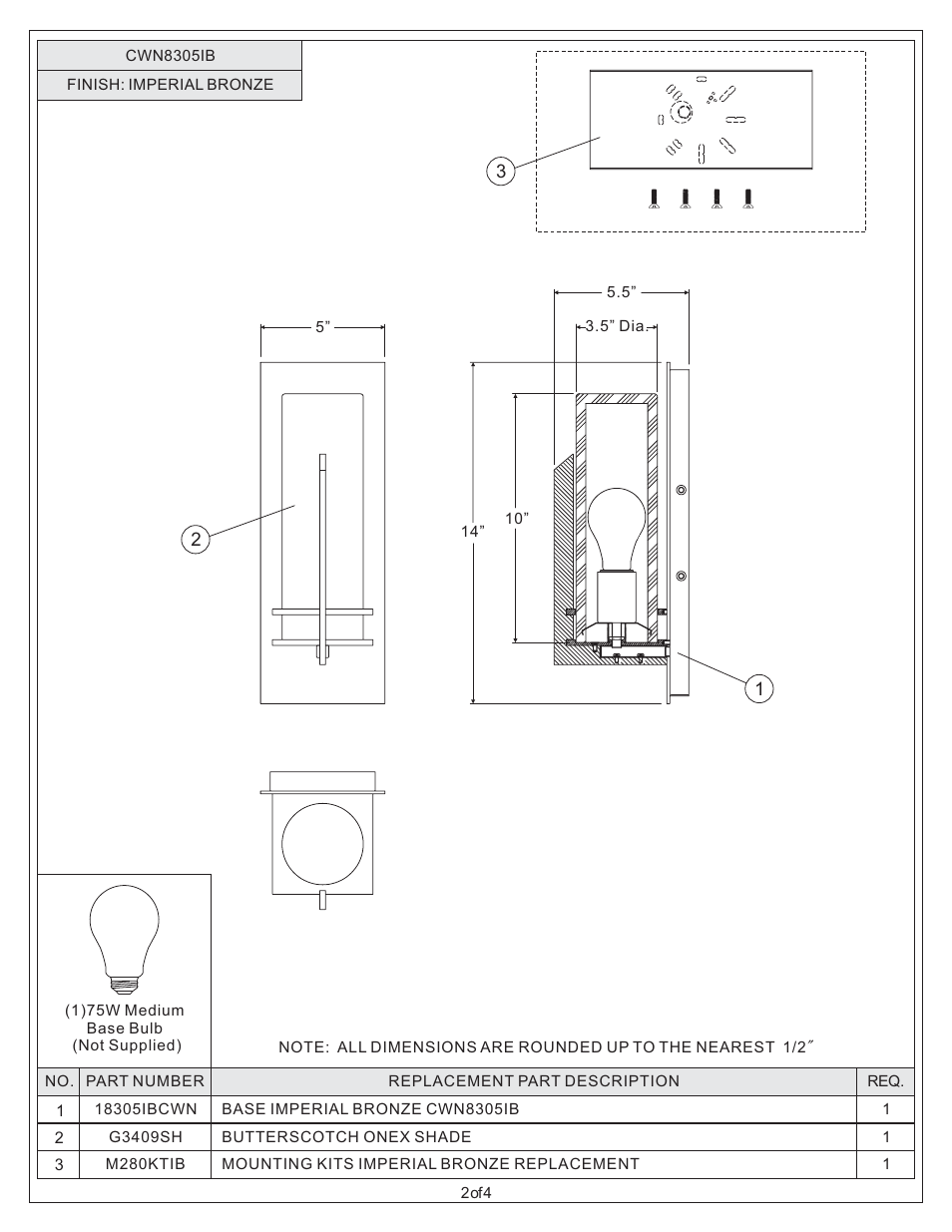 Quoizel CWN8305IB Carwyn User Manual | Page 2 / 4