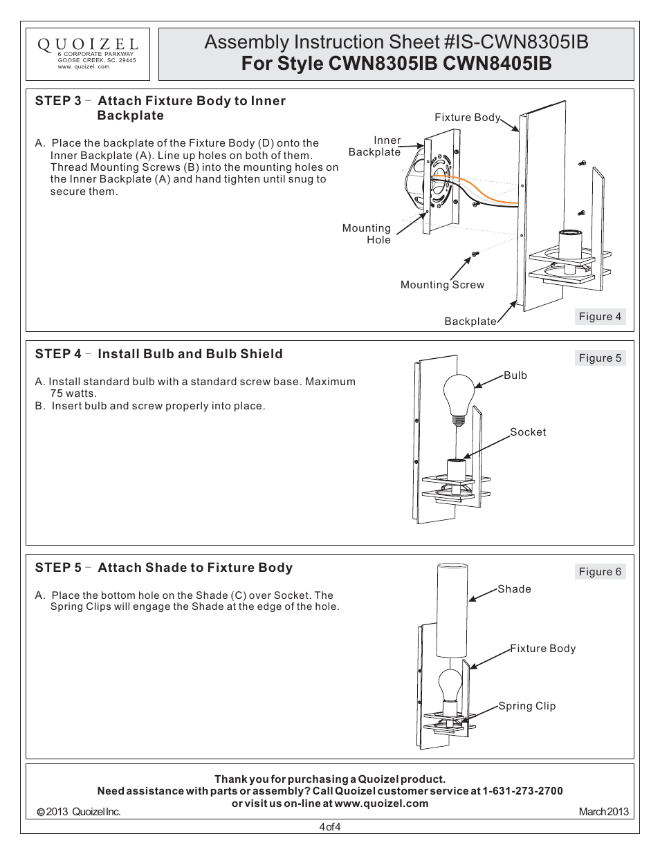 Quoizel CWN8305IB Carwyn User Manual | Page 4 / 4