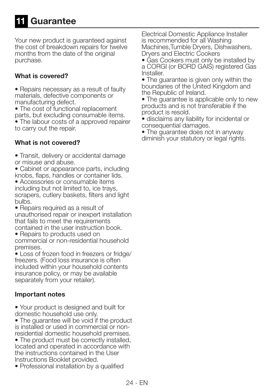 11 guarantee | Beko DRCS 76 W User Manual | Page 24 / 28