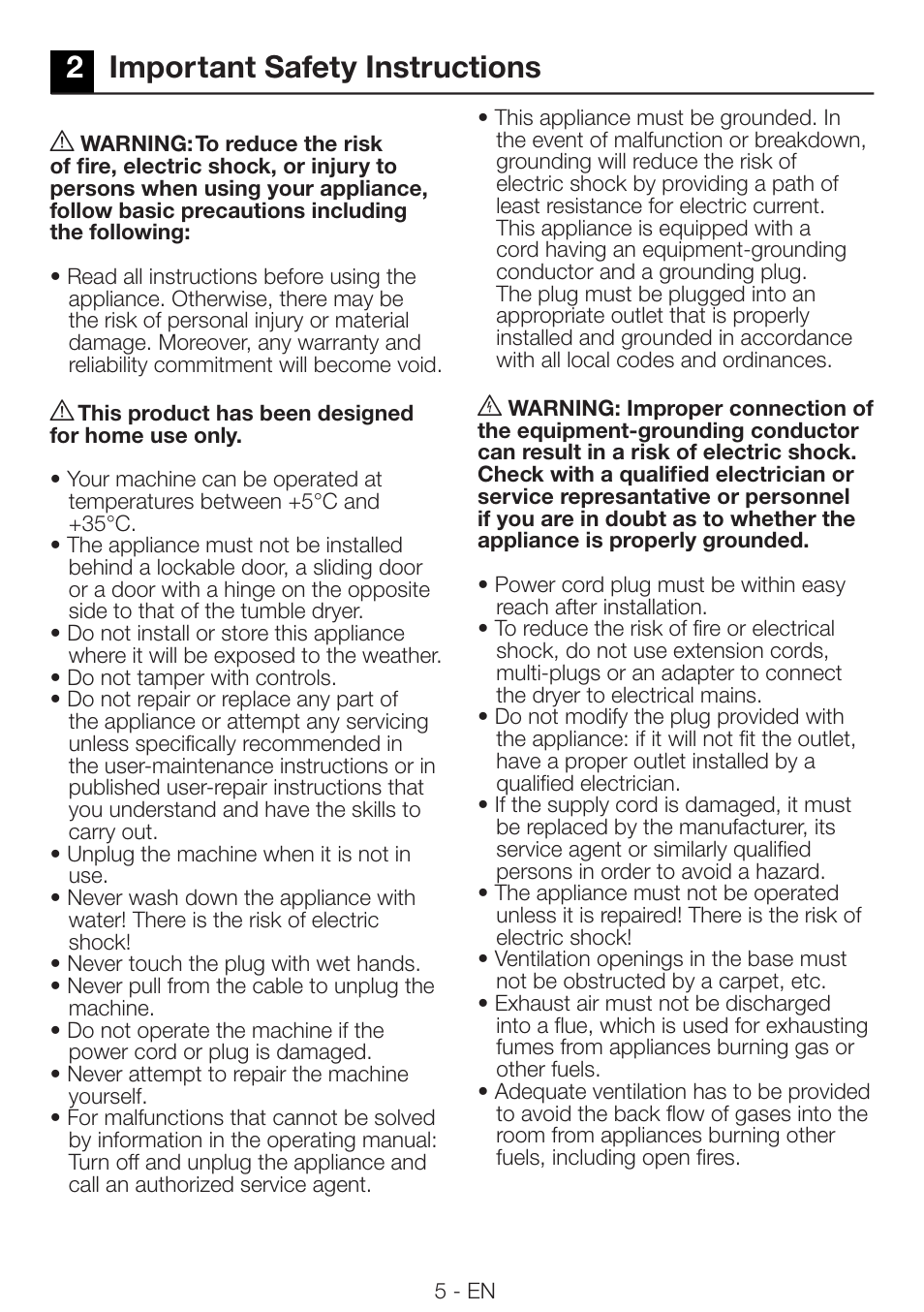 2important safety instructions | Beko DRCS 76 W User Manual | Page 5 / 28