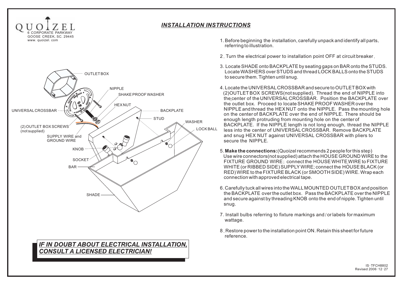 Quoizel TFCC8802 Classic Craftsman User Manual | 1 page