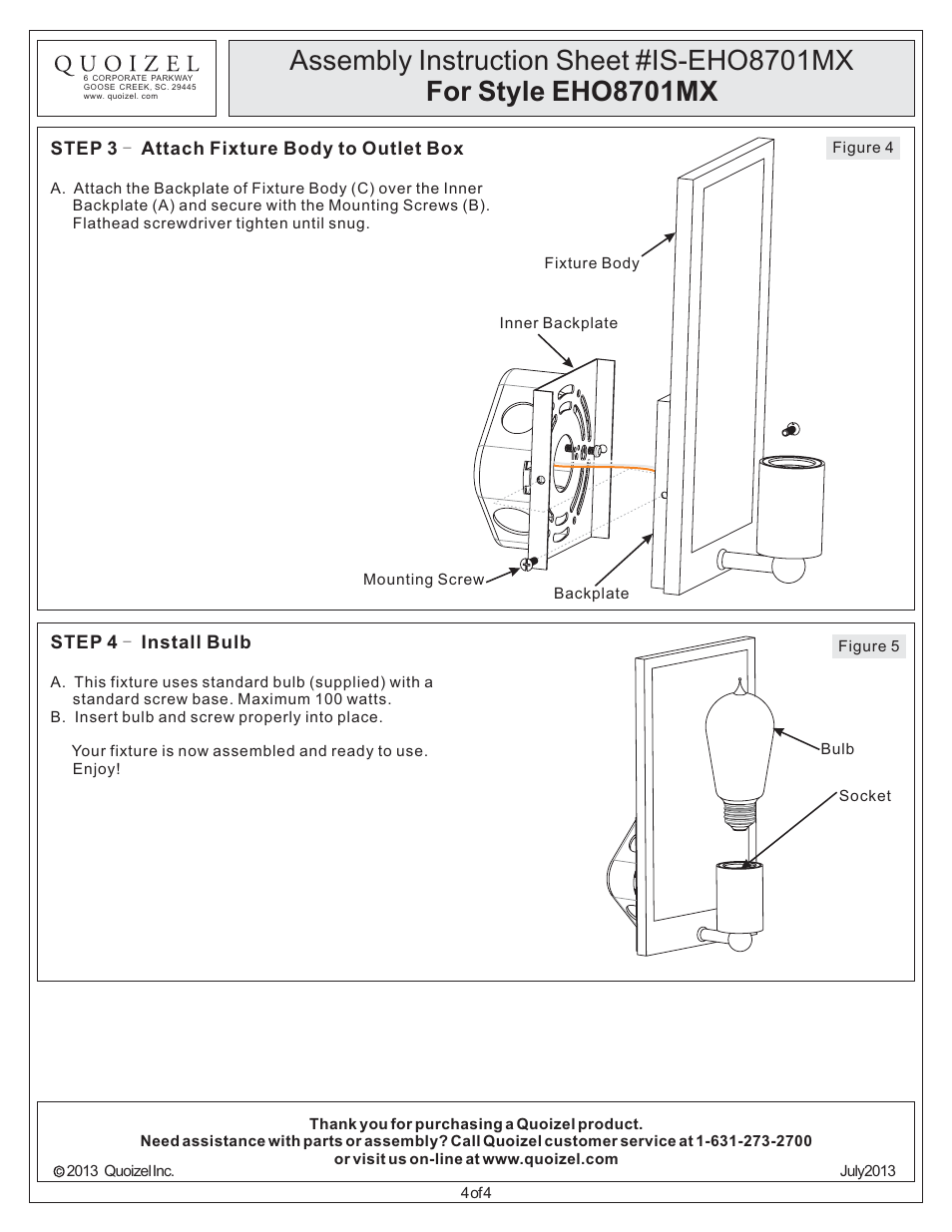 Quoizel EHO8701MX Echo User Manual | Page 4 / 4