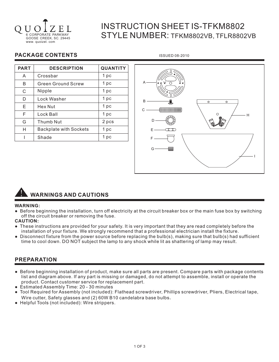 Quoizel TFKM8802VB Kami User Manual | 3 pages