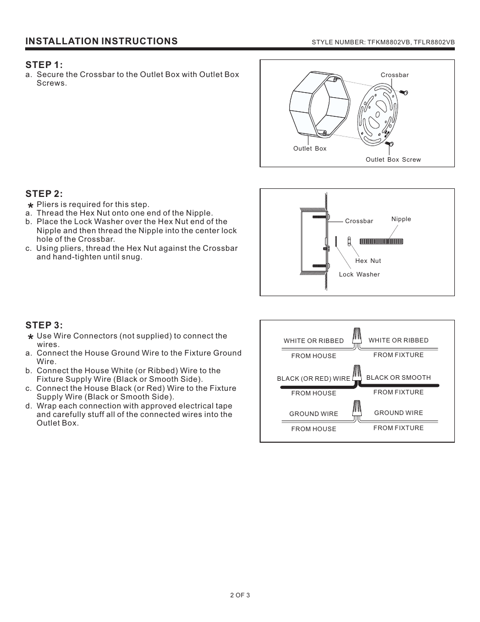 Installation instructions step 1, Step 3, Step 2 | Quoizel TFKM8802VB Kami User Manual | Page 2 / 3