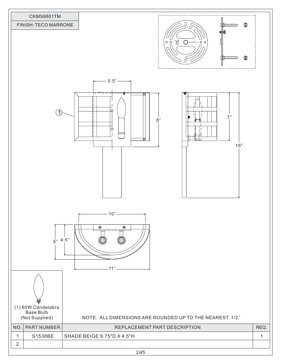 Quoizel CKMS8801TM Marisol User Manual | Page 2 / 5